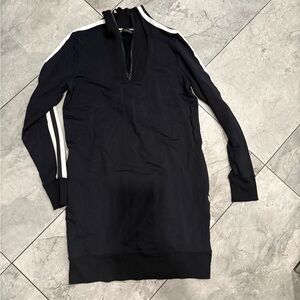 Athleta Black Midi Dress with White Stripes